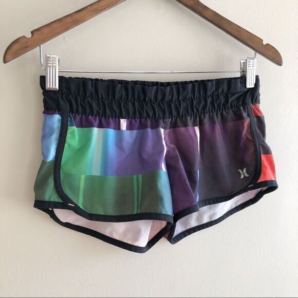 Hurley Phantom Sporty Athleisure Rainbow Mini Short Board Shorts Black - Picture 1 of 12